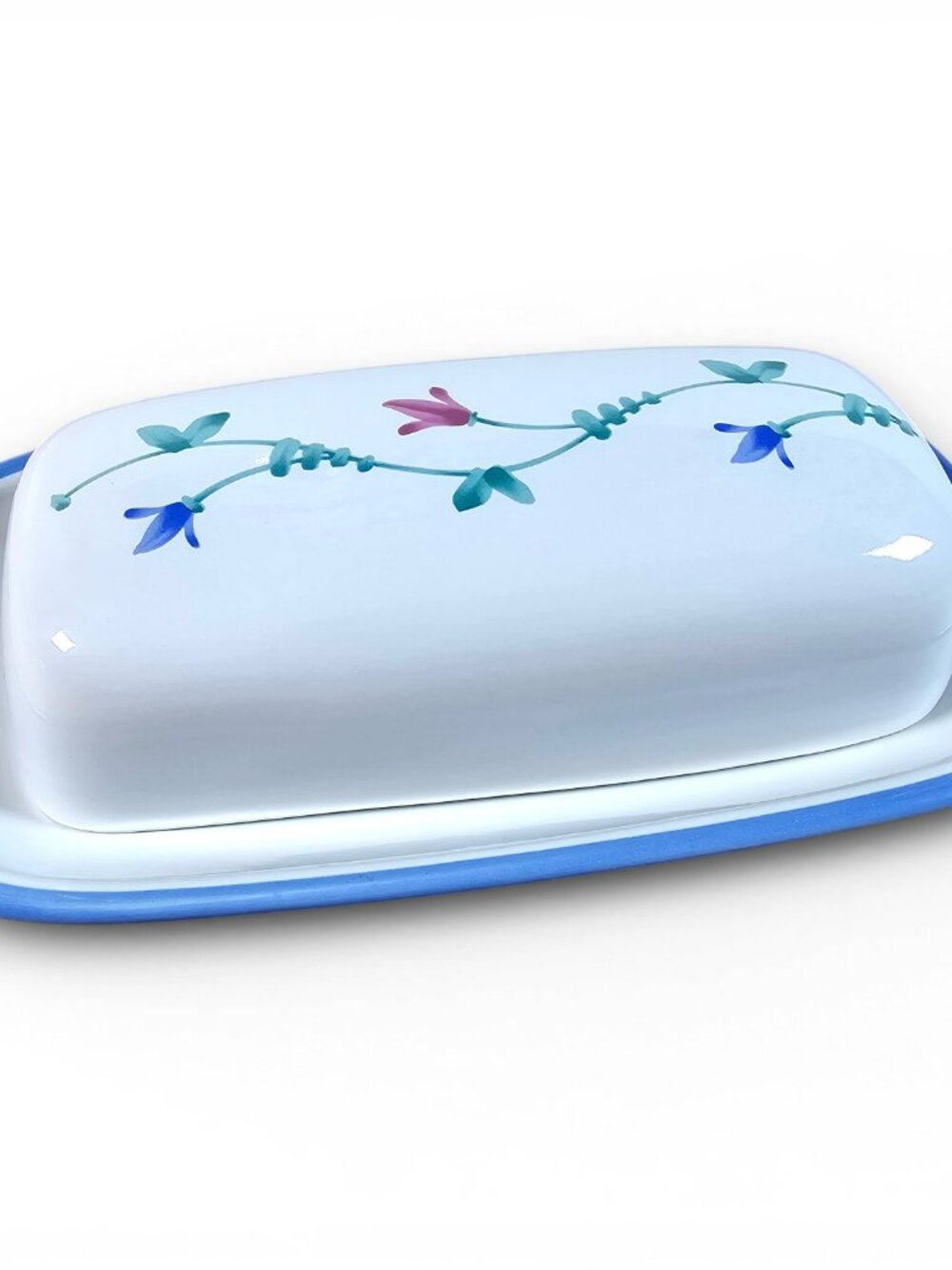 Savoir Vivre Portofino Blue Covered Butter Dish White Blue Floral Vintage 8.25"